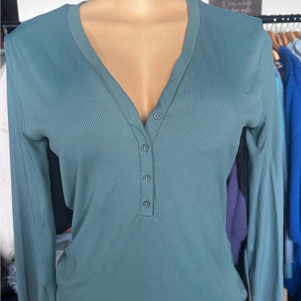 Blue Fitted Long Sleeve Blouse